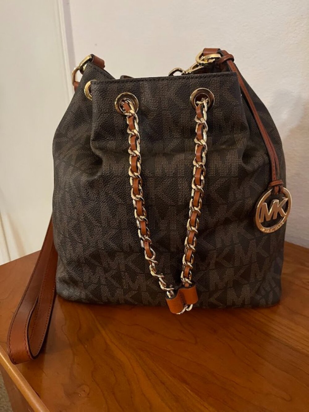 Michael Kors Frankie Large Convertible Shoulder Bag Brown MK Signature